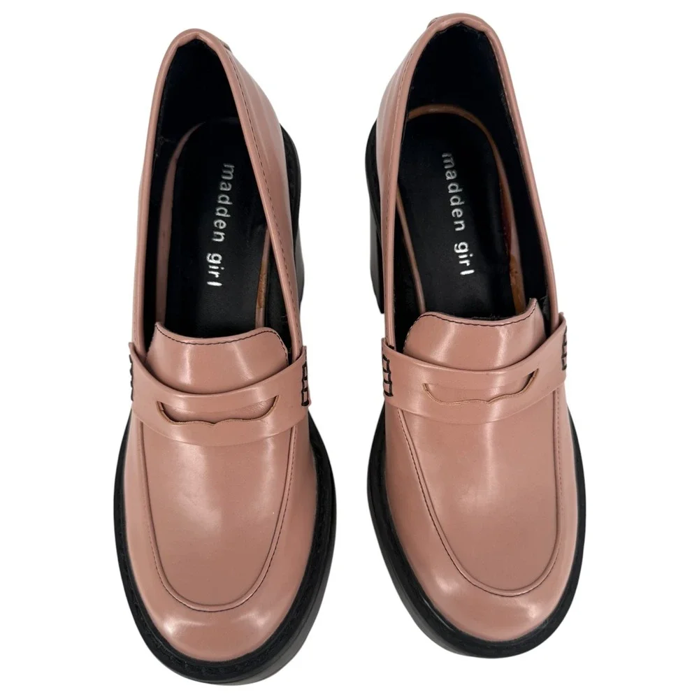 Madden Girl Kassidy Platform Penny Loafer Pink Block Heel Lug Sole Shoes Size 7